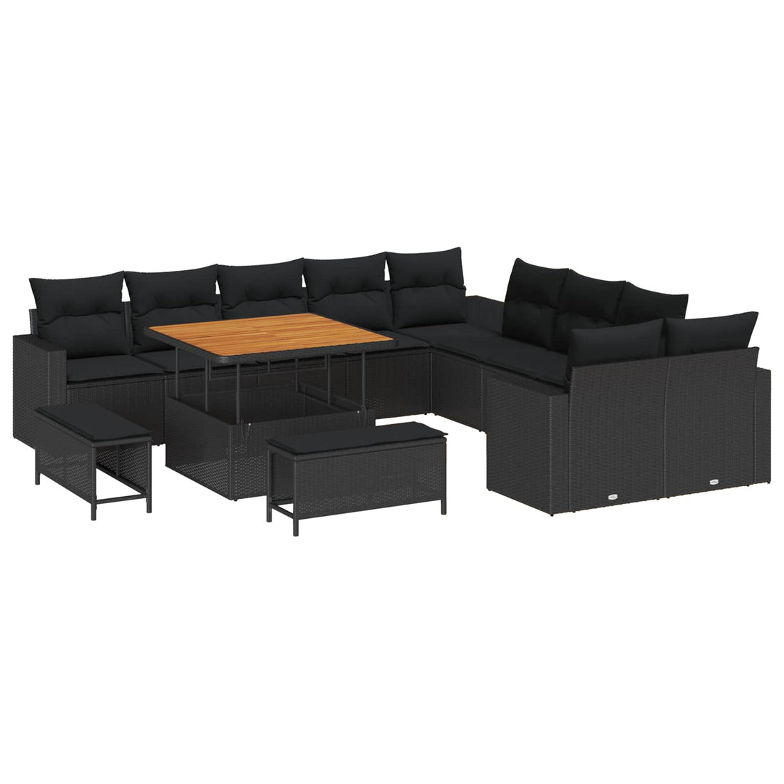 vidaXL Conjunto de sofás de jardín 17 uds. 12-Número de plazas Negro