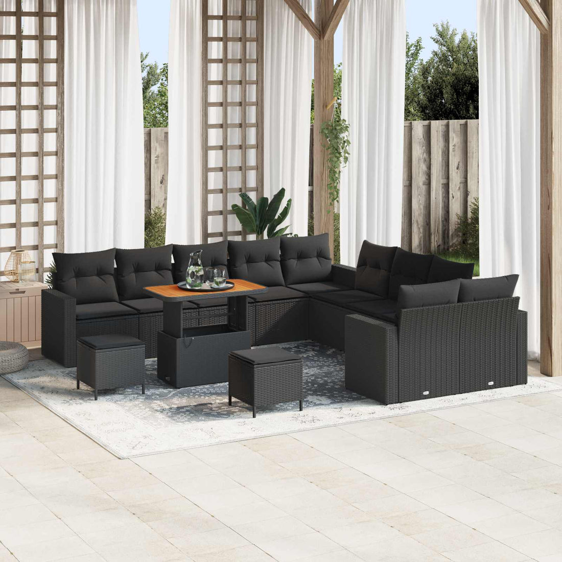 vidaXL Conjunto de sofás de jardín 17 uds. 10-Número de plazas Negro