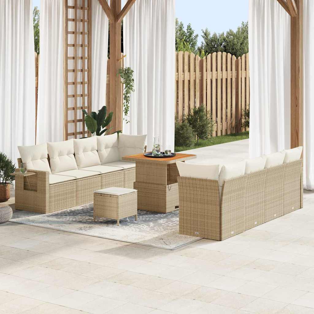 vidaXL Conjunto de sofá de jardín Beige y Crema ratán sintético