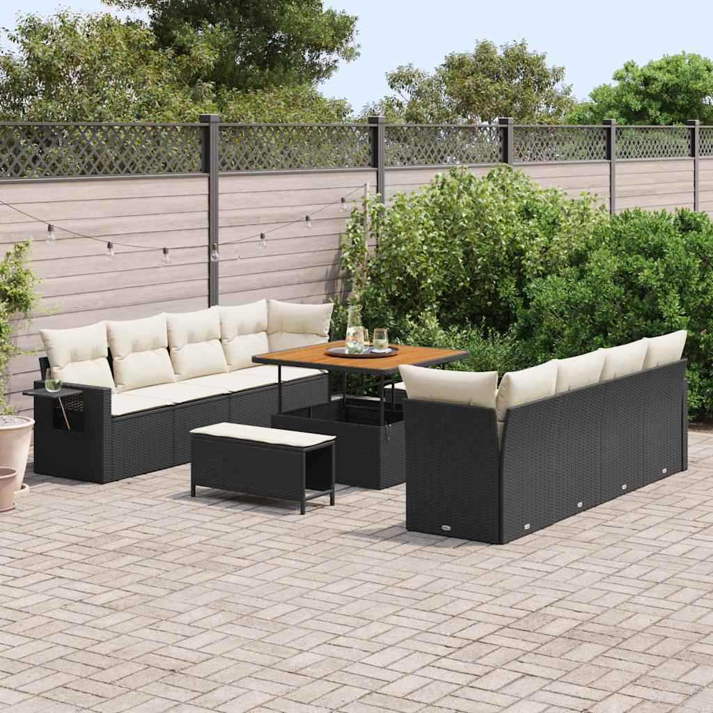 vidaXL Conjunto de sofá de jardín Negro y crema ratán sintético