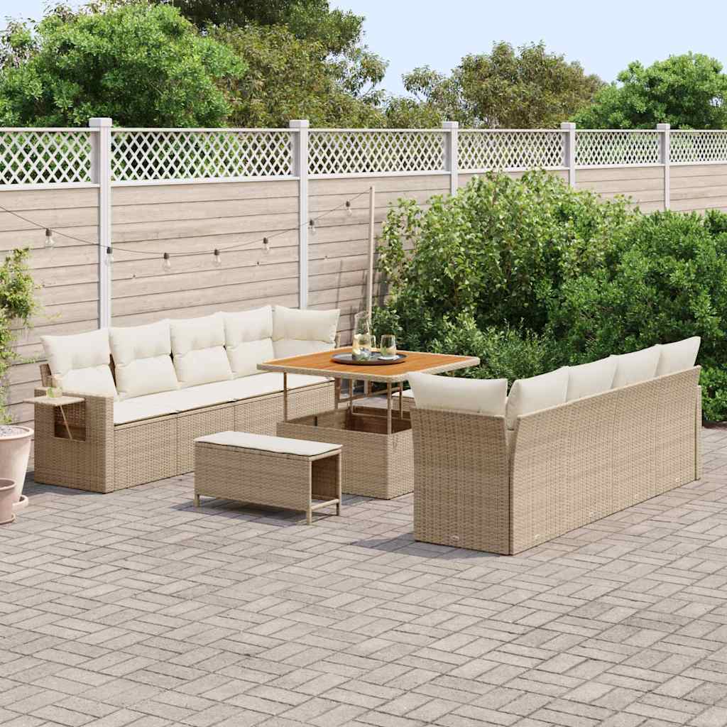 vidaXL Conjunto de sofá de jardín Beige y Crema ratán sintético