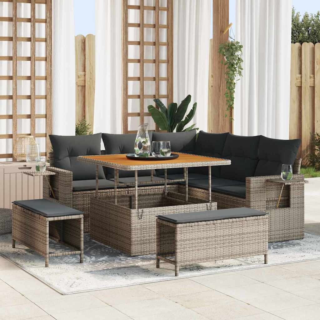 vidaXL Conjunto de sofás de jardín 9 uds. 8-Número de plazas Gris
