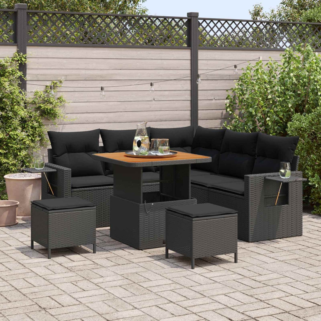 vidaXL Conjunto de sofás de jardín 9 uds. 6-Número de plazas Negro