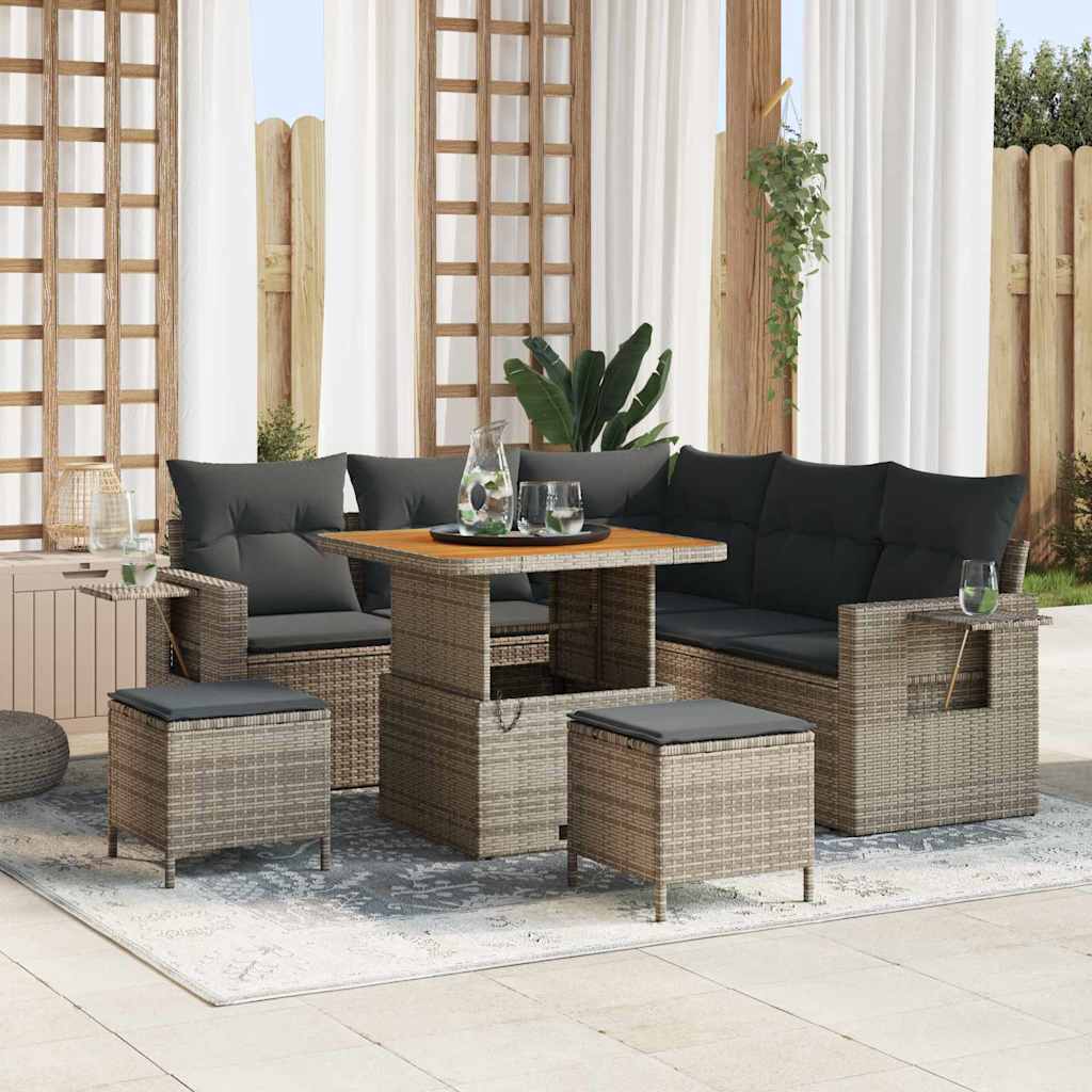 vidaXL Conjunto de sofás de jardín 9 uds. 6-Número de plazas Gris