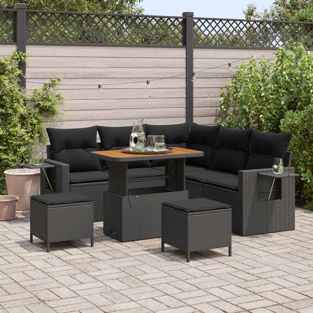 vidaXL Conjunto de sofás de jardín 9 uds. 6-Número de plazas Negro