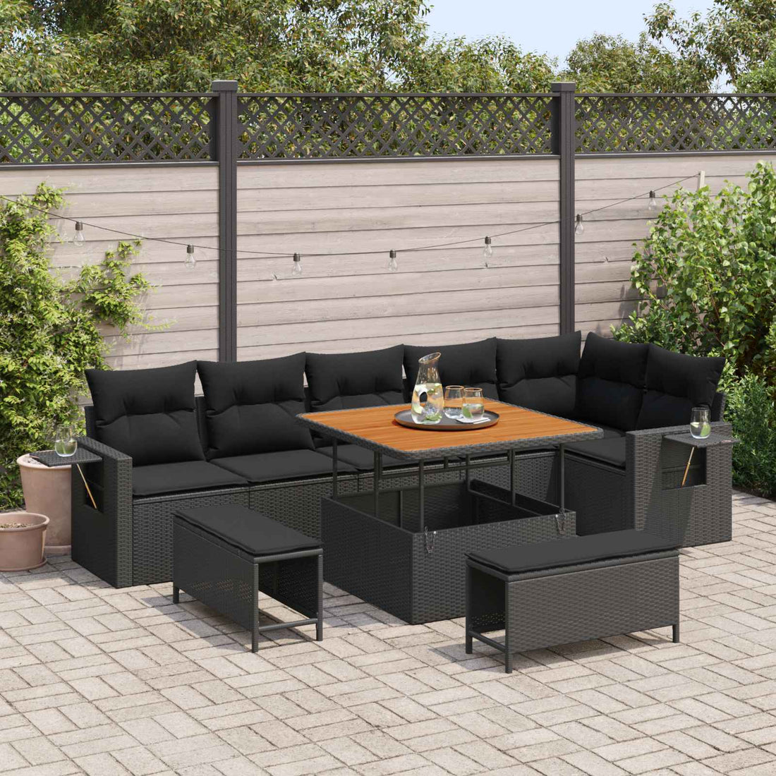 vidaXL Conjunto de sofás de jardín 11 uds. Negro ratán sintético