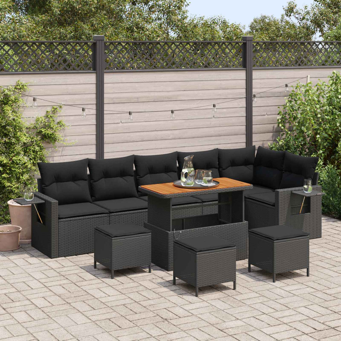 vidaXL Conjunto de sofás de jardín 12 uds. Negro ratán sintético