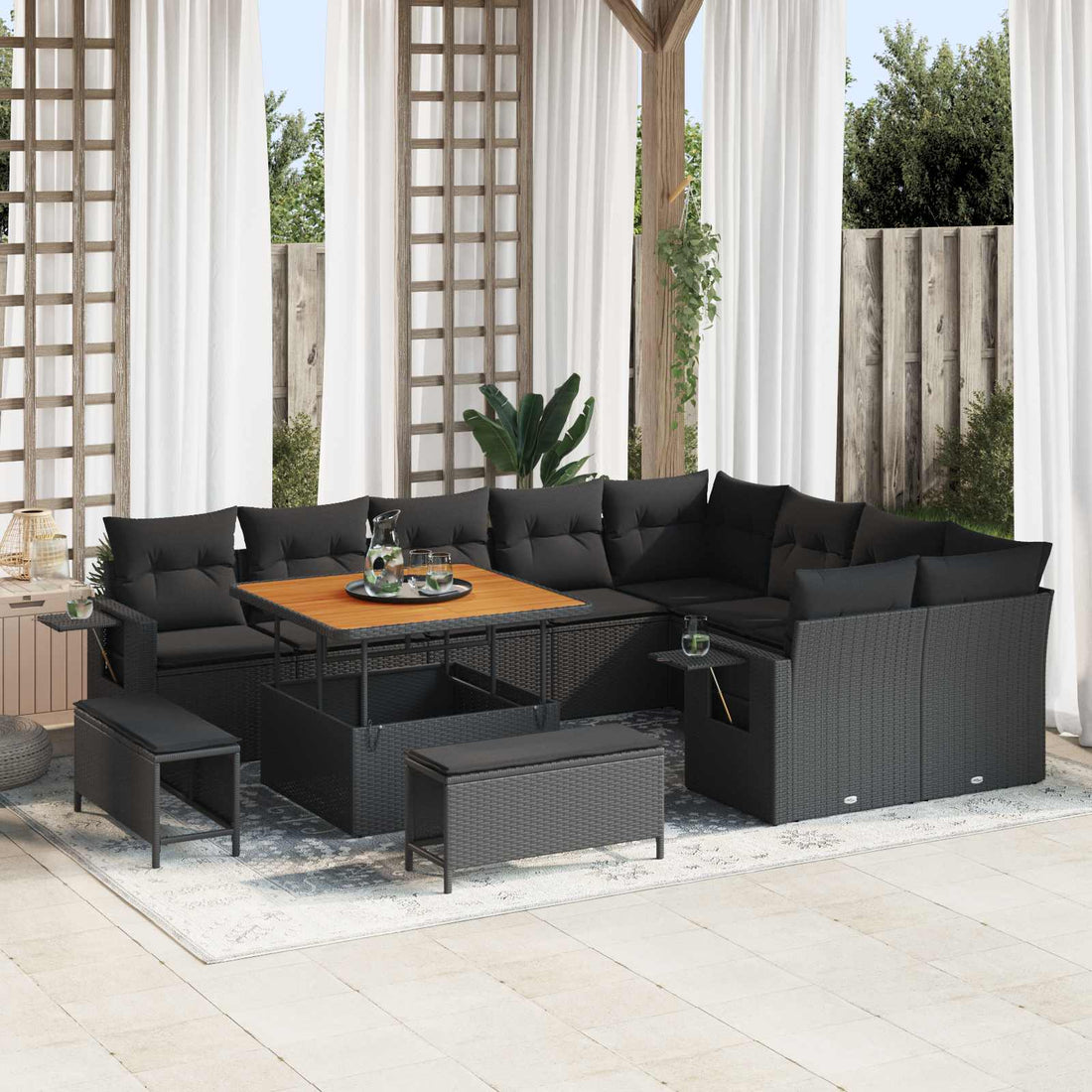 vidaXL Conjunto de sofás de jardín 13 uds. 11-Número de plazas Negro