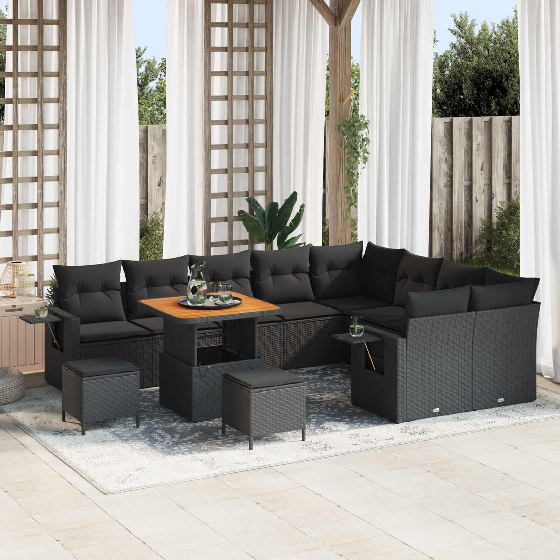 vidaXL Conjunto de sofás de jardín 12 uds. 11-Número de plazas Negro