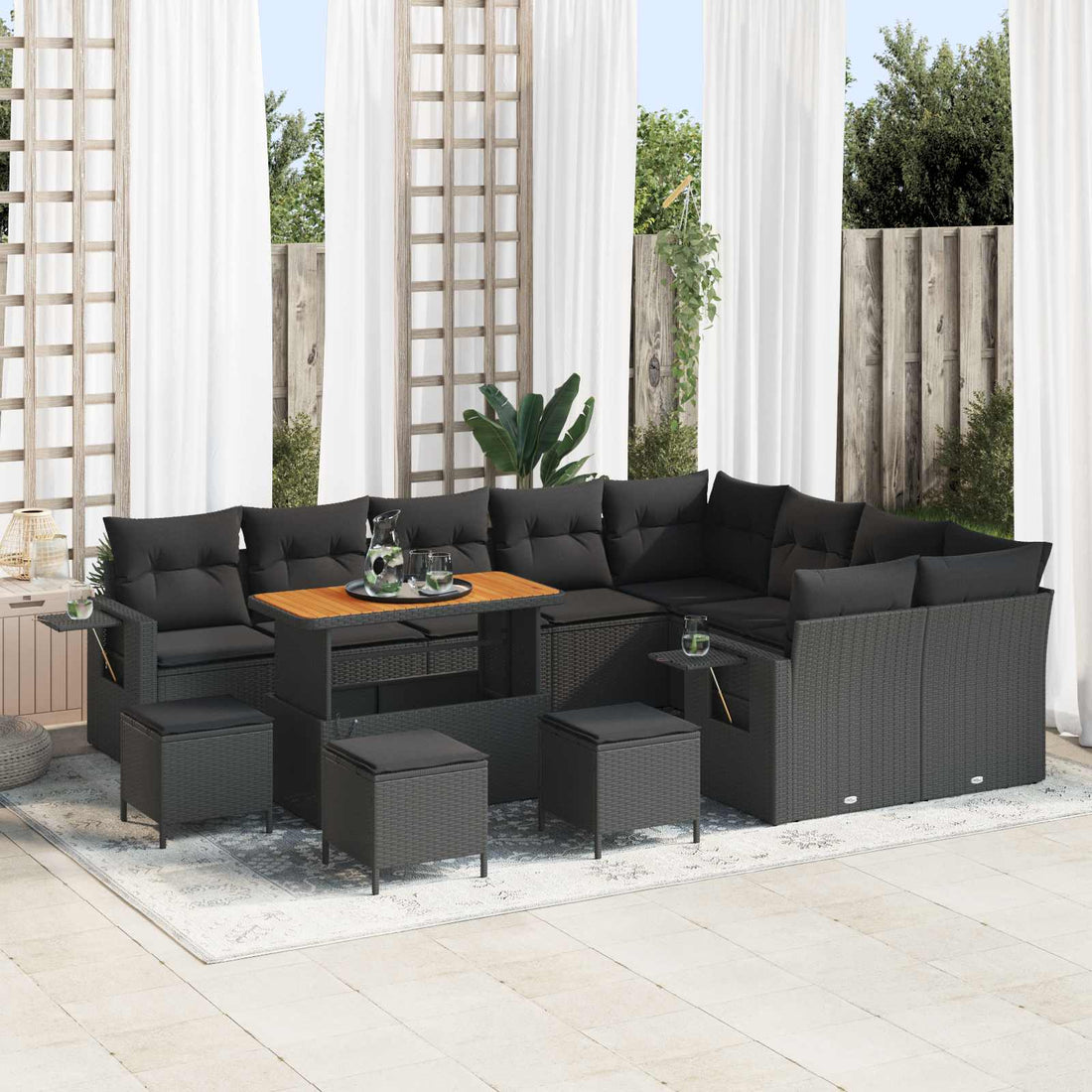 vidaXL Conjunto de sofás de jardín 13 uds. 12-Número de plazas Negro