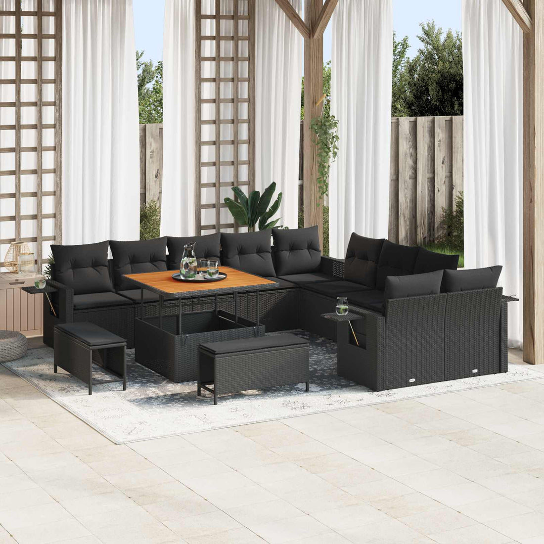vidaXL Conjunto de sofá de jardín 13 uds. Negro ratán sintético