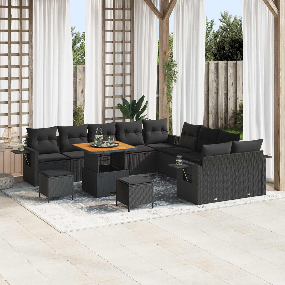 vidaXL Conjunto de sofá de jardín 13 uds. Negro ratán sintético