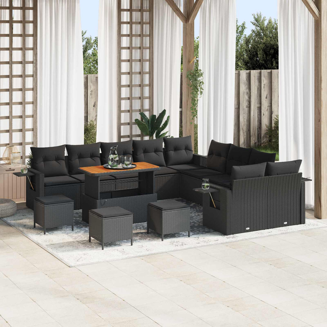 vidaXL Conjunto de sofá de jardín 14 uds. Negro ratán sintético