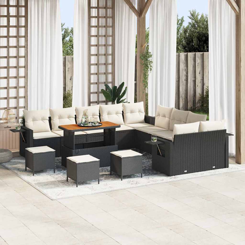 vidaXL Conjunto de sofá de jardín 14 uds. Negro ratán sintético