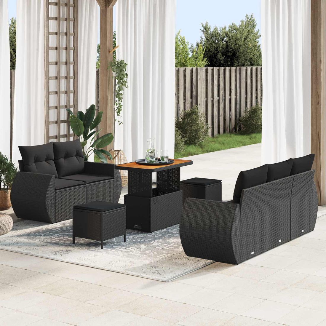 vidaXL Conjunto de sofá de jardín 8 uds. 5-Número de plazas Negro