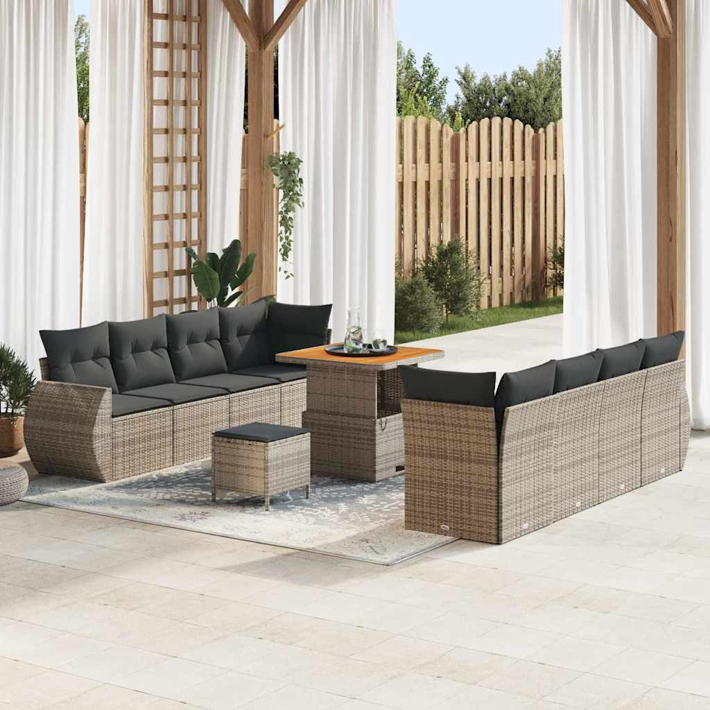 vidaXL Conjunto de sofá de jardín 11 uds. Gris ratán sintético