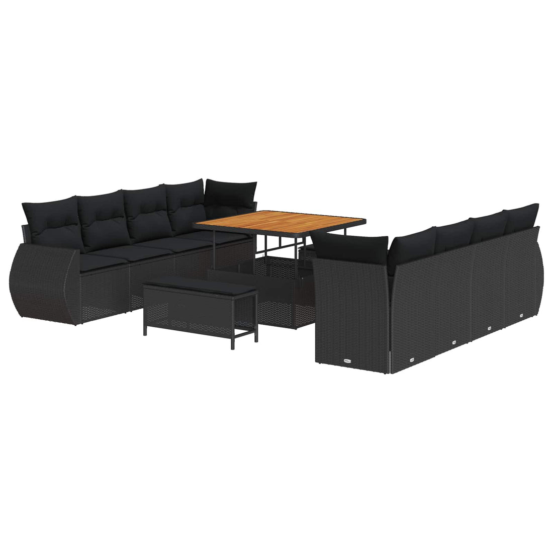 vidaXL Conjunto de sofá de jardín 11 uds. Negro ratán sintético