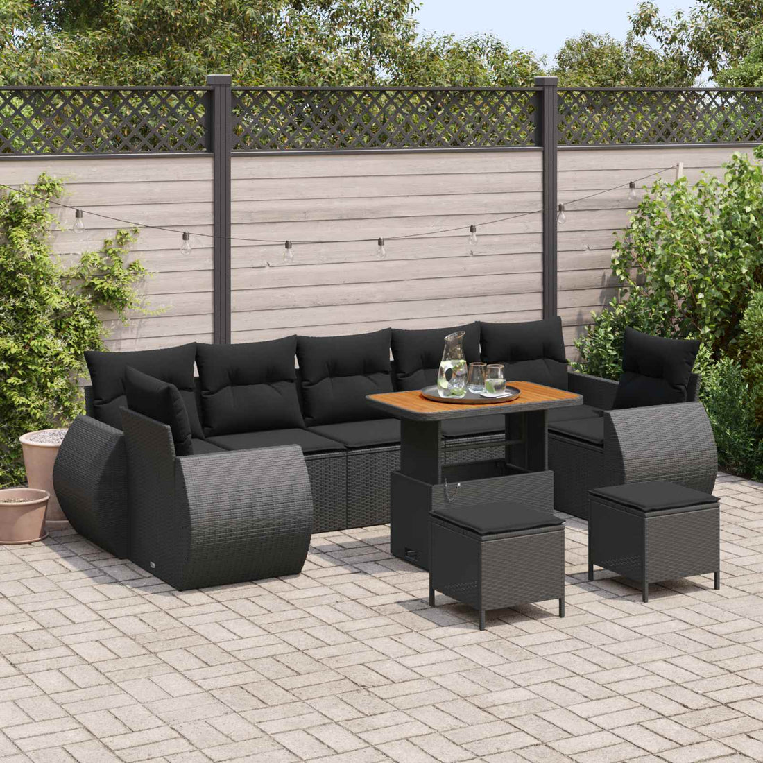 vidaXL Conjunto de sofá de jardín 10 uds. 7-Número de plazas Negro
