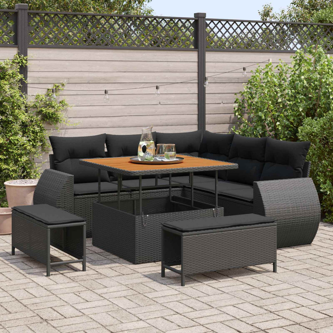 vidaXL Conjunto de sofá de jardín 8 uds. 7-Número de plazas Negro