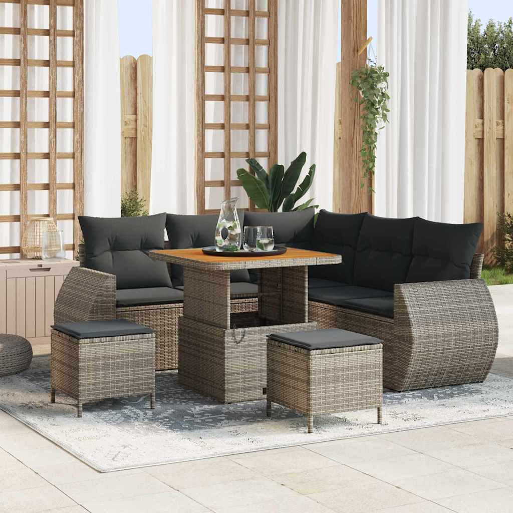 vidaXL Conjunto de sofá de jardín 8 uds. 7-Número de plazas Gris