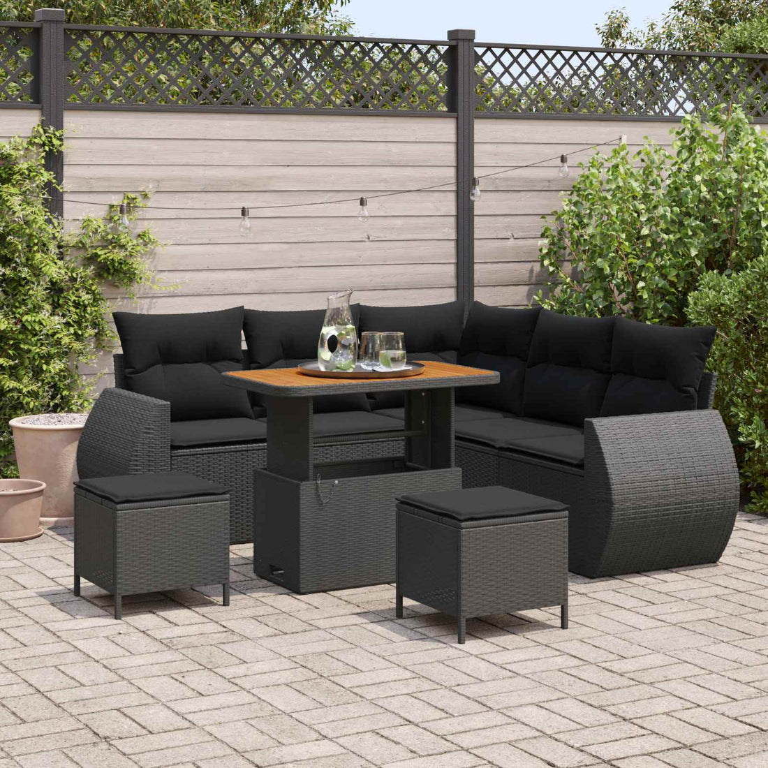vidaXL Conjunto de sofá de jardín 8 uds. 7-Número de plazas Negro