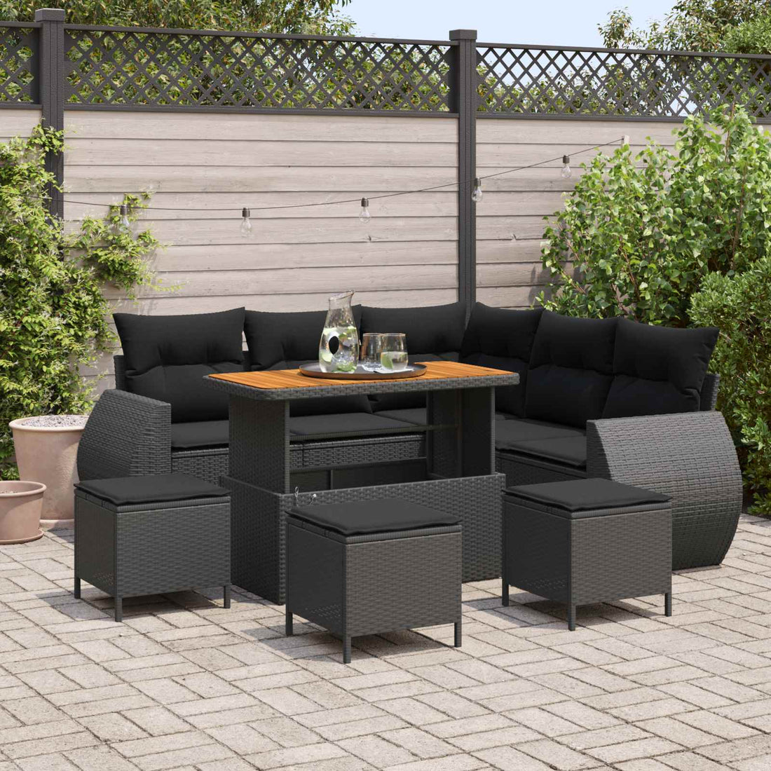 vidaXL Conjunto de sofá de jardín 9 uds. 8-Número de plazas Negro