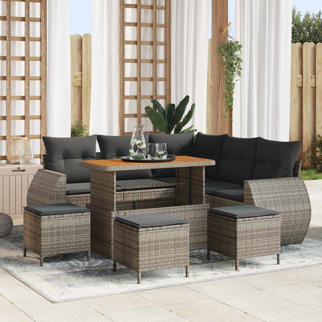 vidaXL Conjunto de sofá de jardín 9 uds. 8-Número de plazas Gris