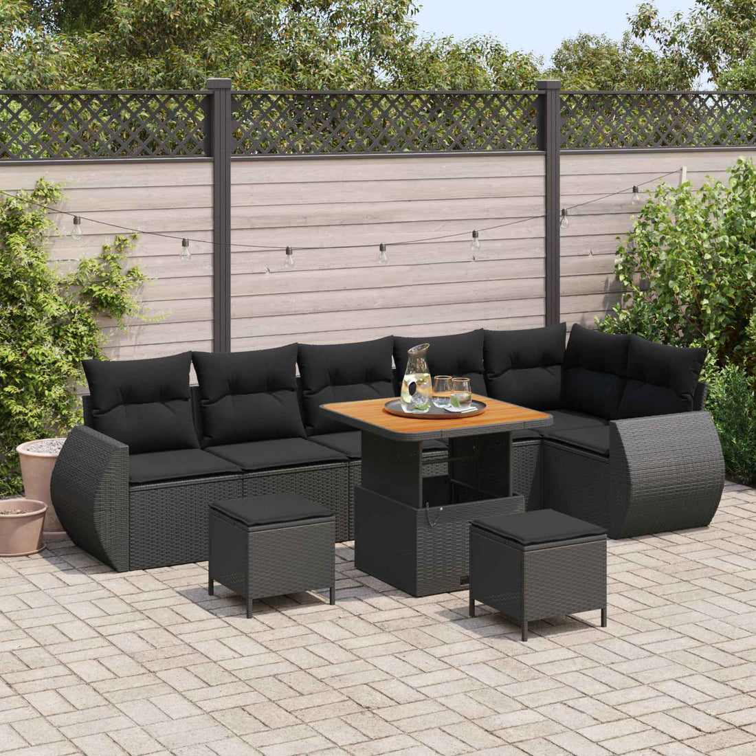 vidaXL Conjunto de sofá de jardín 9 uds. 9-Número de plazas Negro