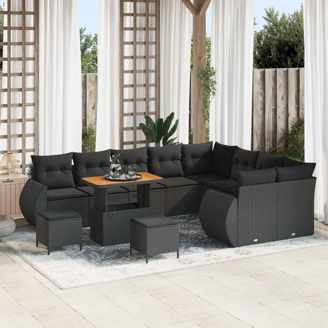 vidaXL Conjunto de sofá de jardín 12 uds. 12-Número de plazas Negro