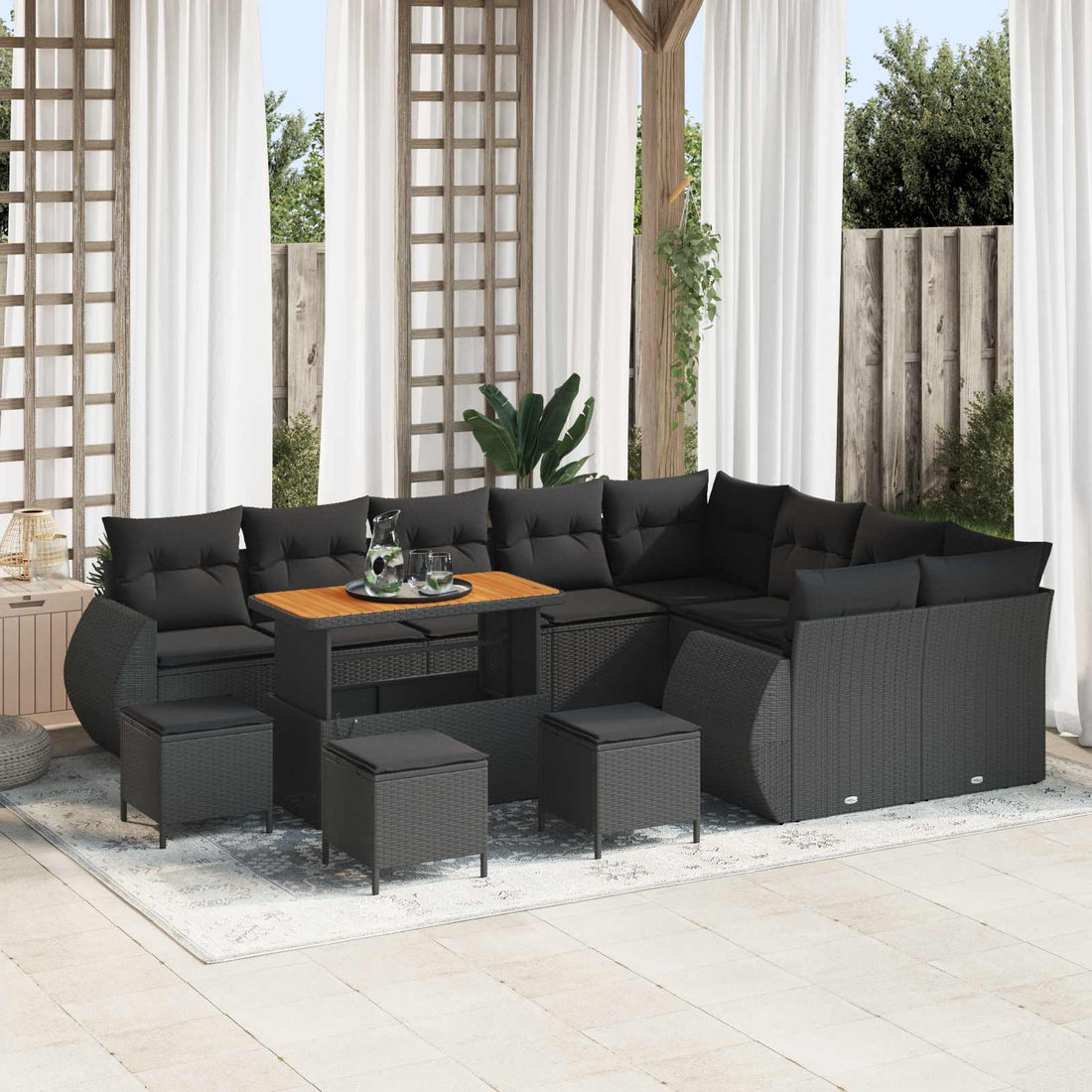 vidaXL Conjunto de sofá de jardín 13 uds. 12-Número de plazas Negro