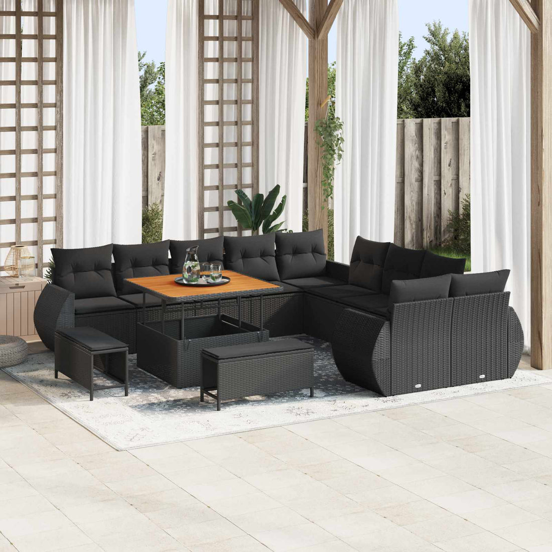 vidaXL Conjunto de sofá de jardín 13 uds. 13-Número de plazas Negro