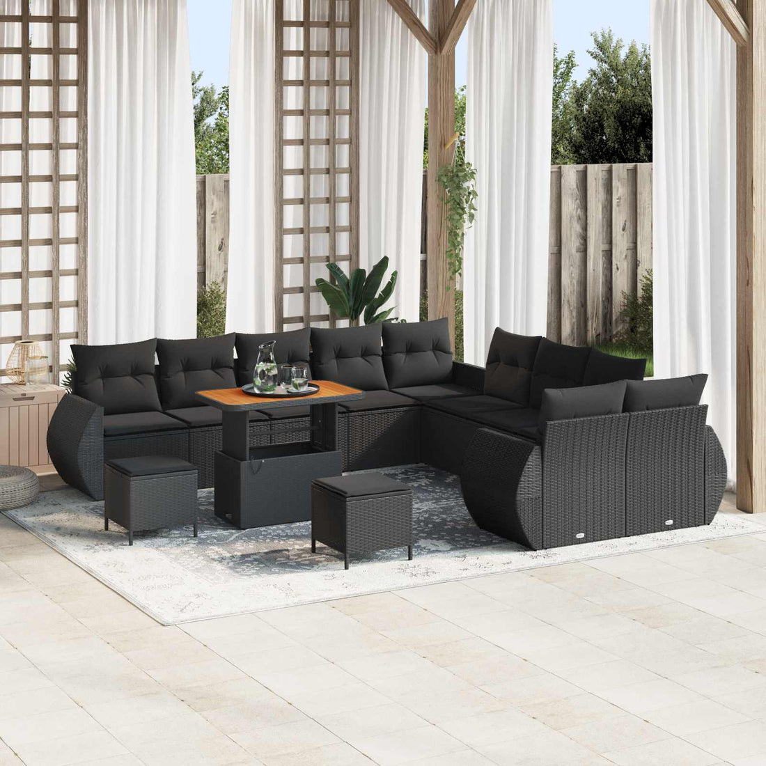 vidaXL Conjunto de sofá de jardín 13 uds. 13-Número de plazas Negro