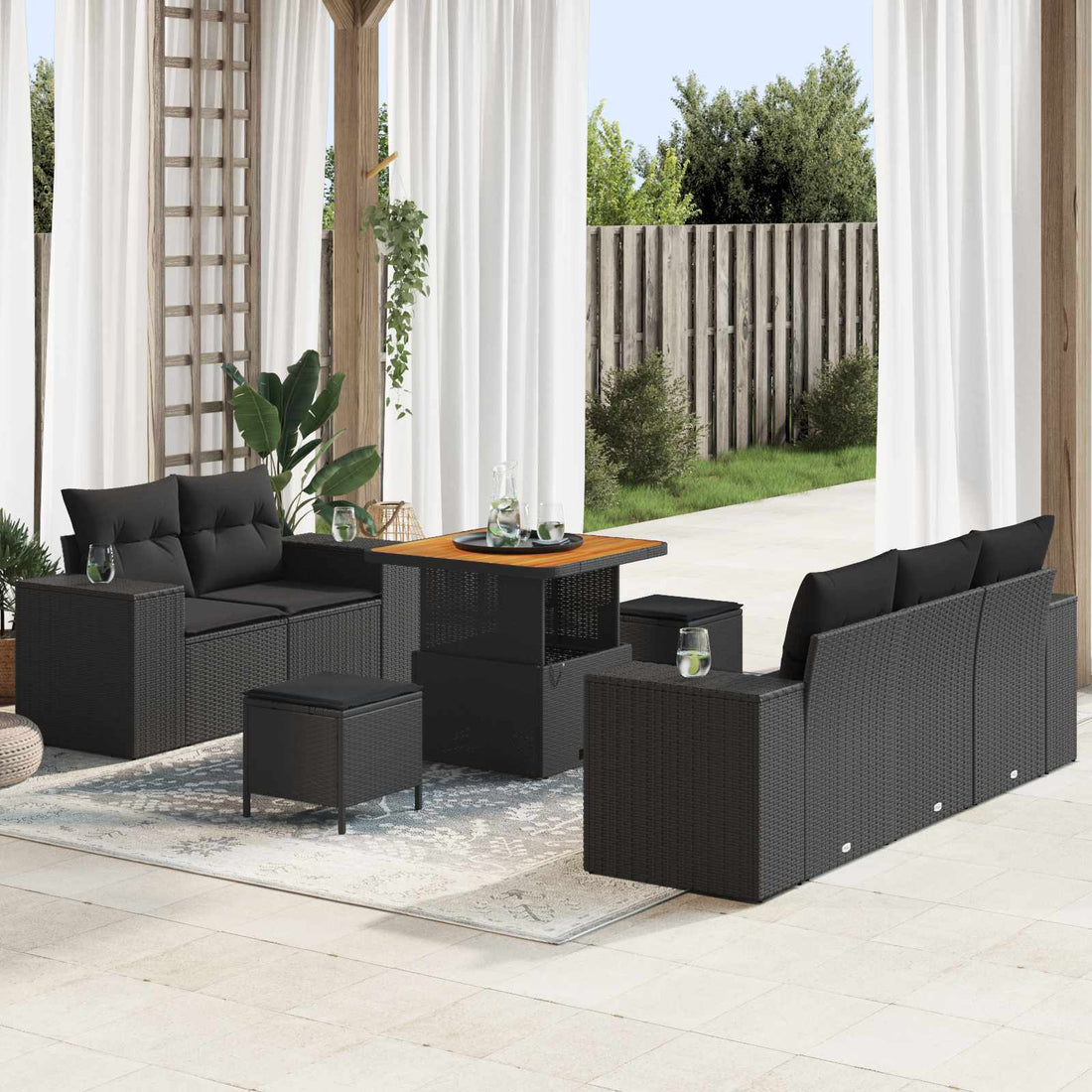 vidaXL Conjunto de sofá de jardín 8 uds. 8-Número de plazas Negro