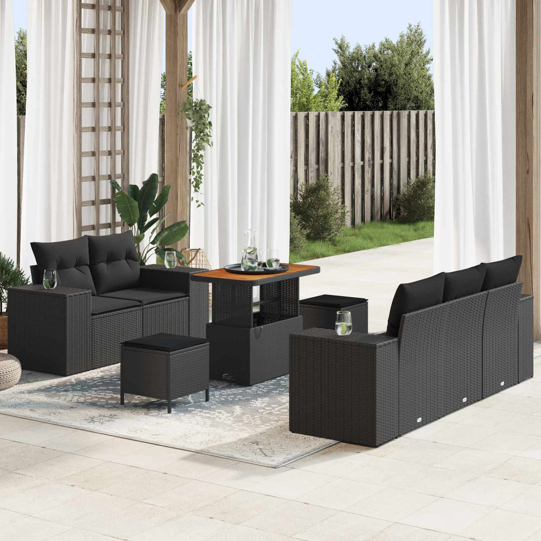 vidaXL Conjunto de sofá de jardín 8 uds. 8-Número de plazas Negro