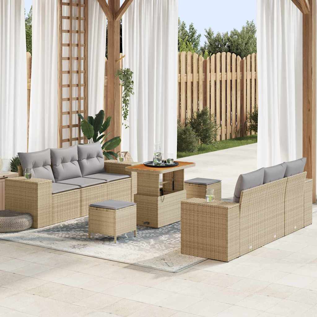 vidaXL Conjunto de sofá de jardín 9 uds. Beige y Gris Claro