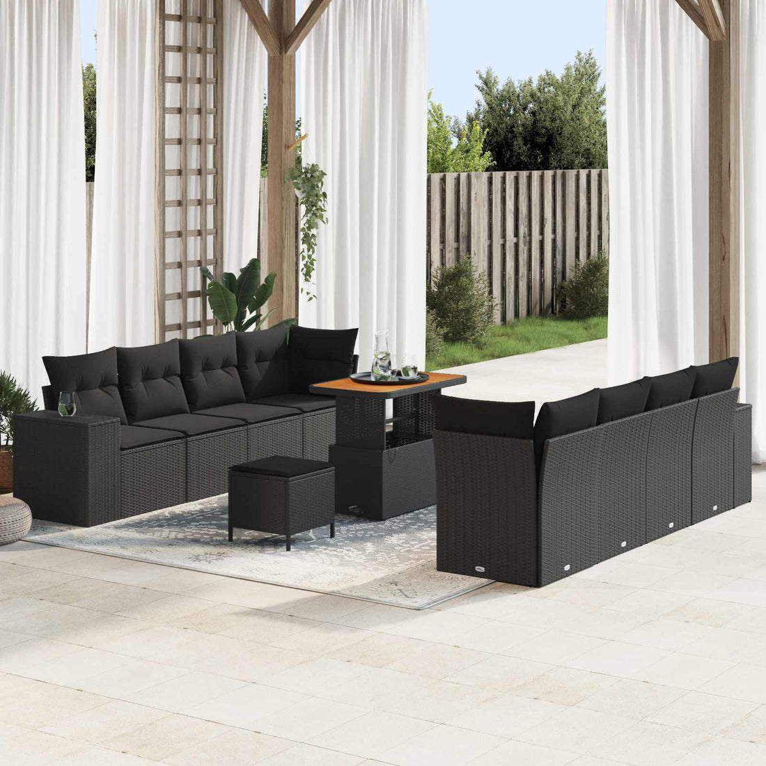 vidaXL Conjunto de sofá de jardín Negro ratán sintético