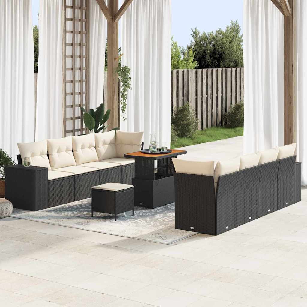 vidaXL Conjunto de sofá de jardín Negro y crema ratán sintético