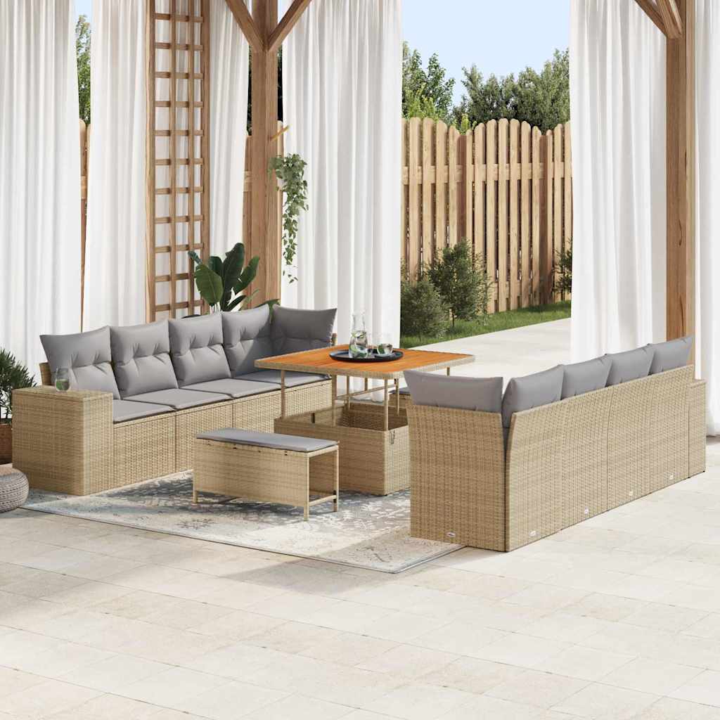 vidaXL Conjunto de sofá de jardín Beige y Gris Claro ratán sintético