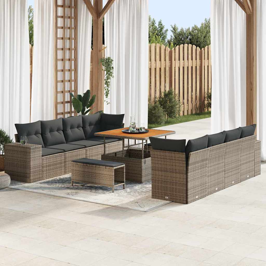 vidaXL Conjunto de sofá de jardín Gris ratán sintético