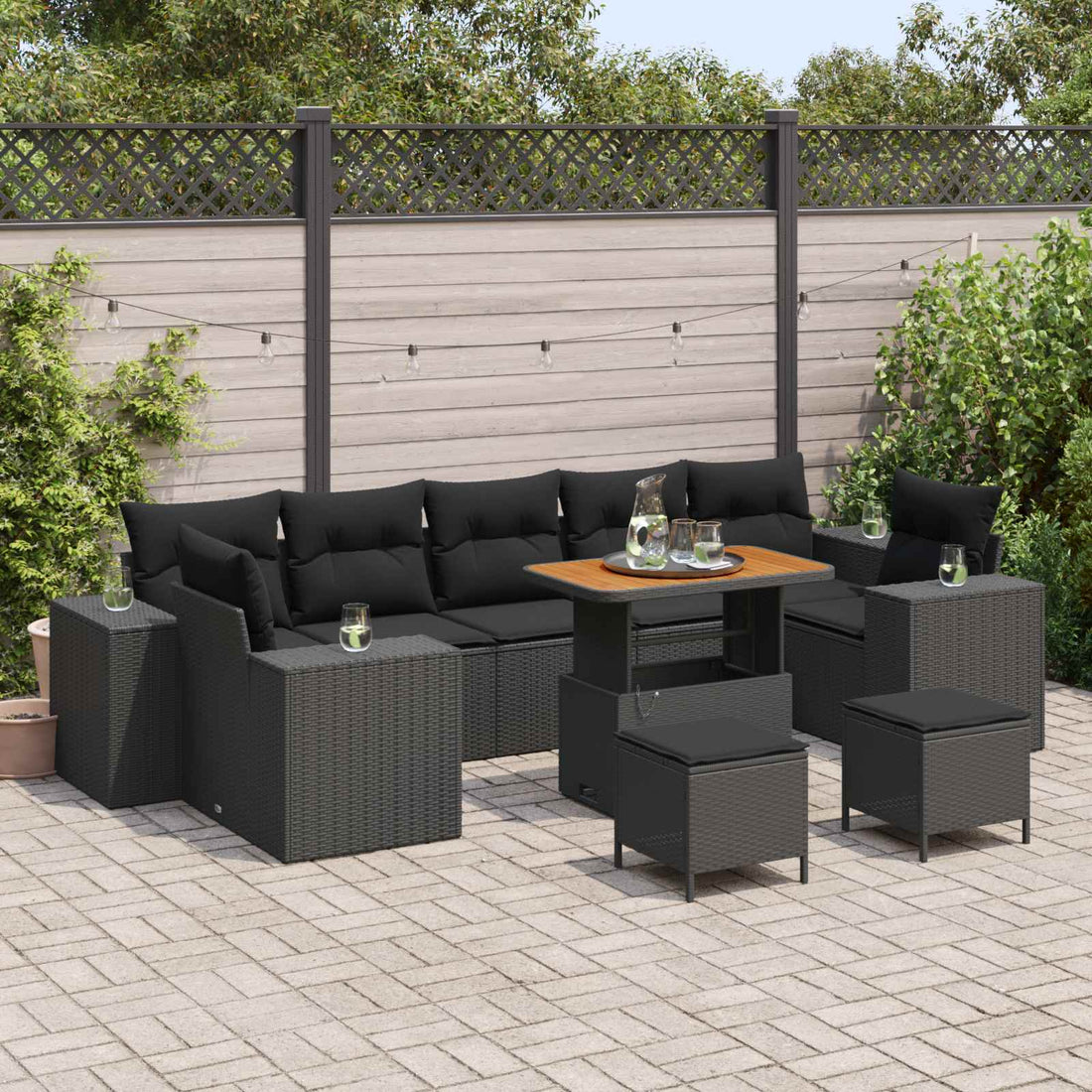 vidaXL Conjunto de sofá de jardín 10 uds. 9-Número de plazas Negro
