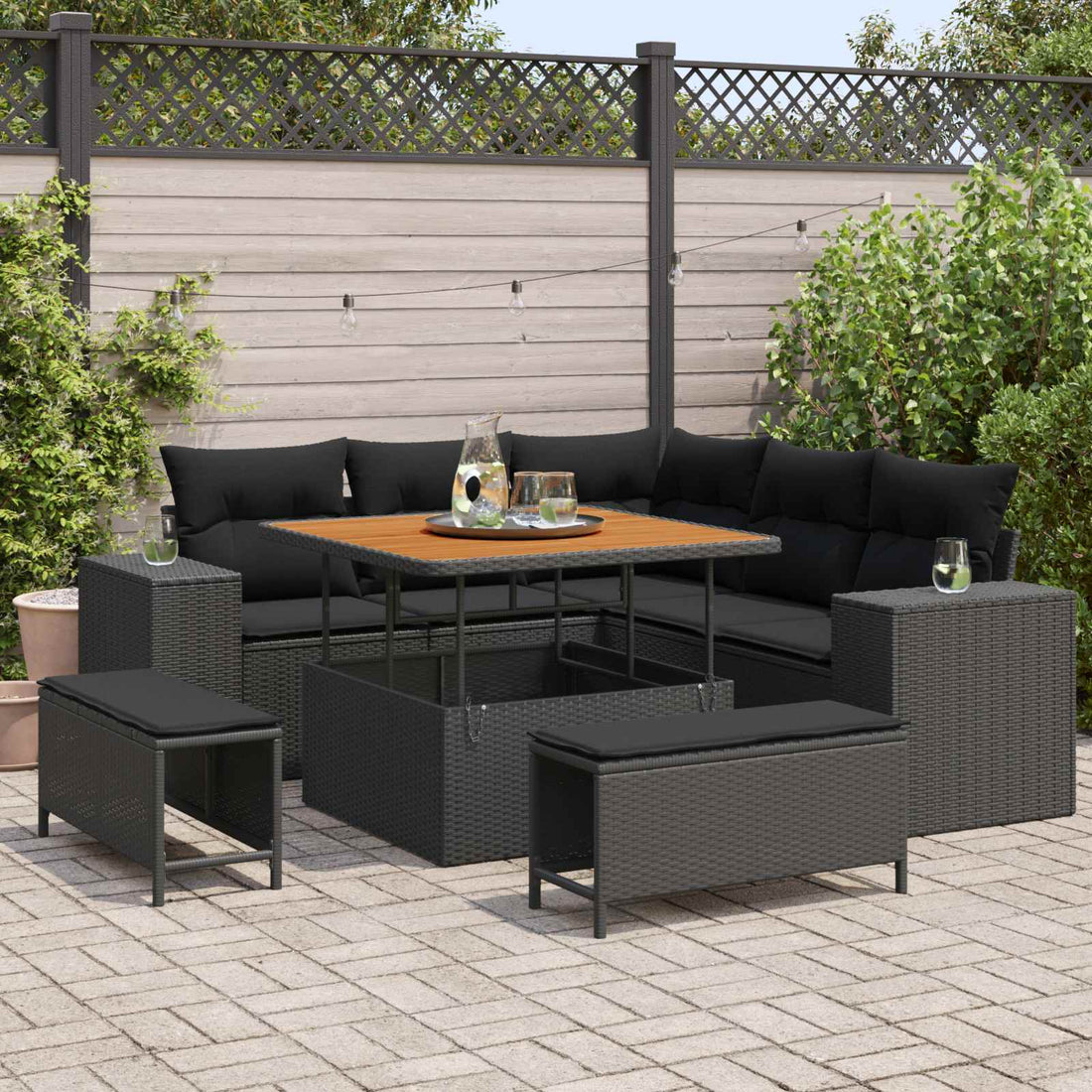 vidaXL Conjunto de sofá de jardín 8 uds. 7-Número de plazas Negro
