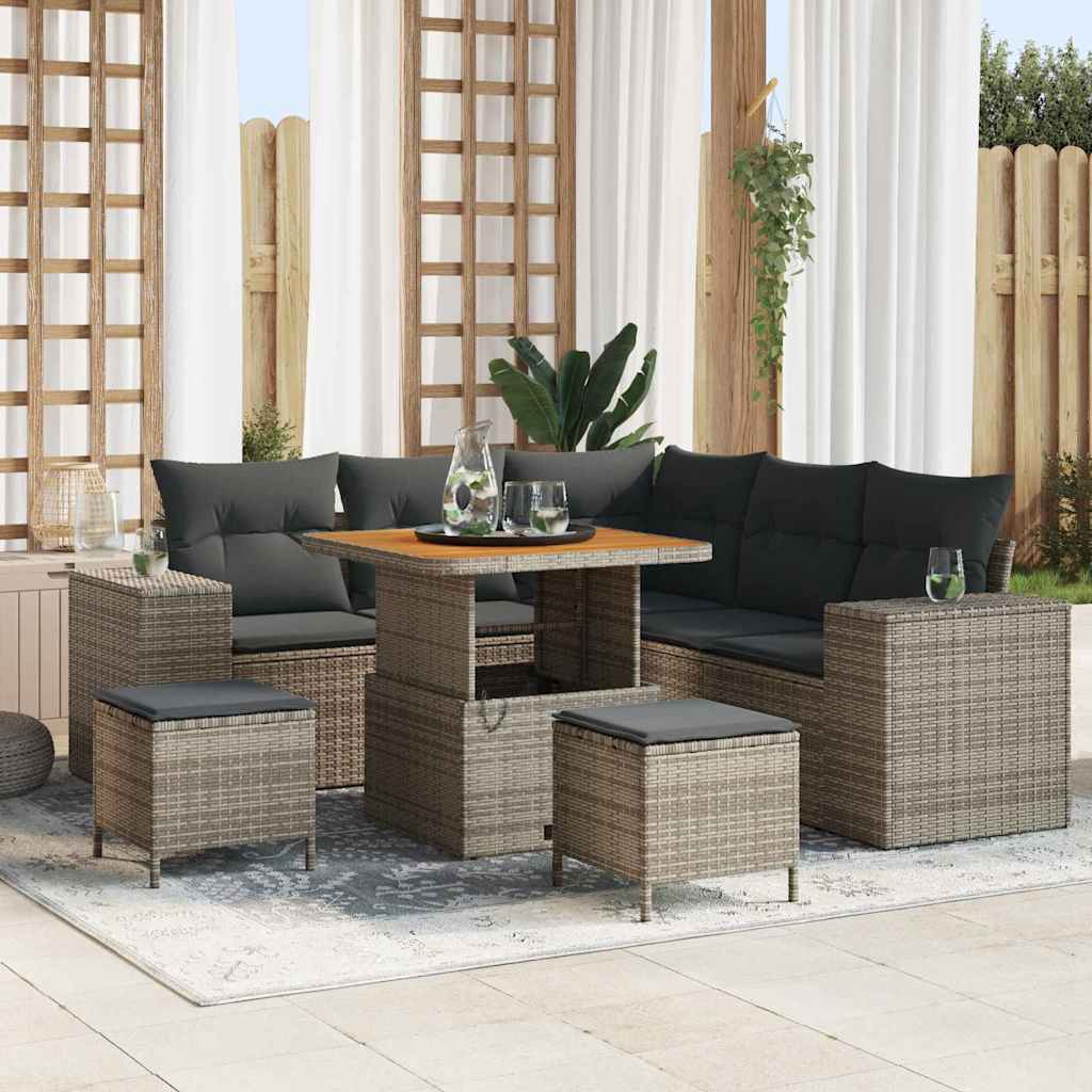 vidaXL Conjunto de sofá de jardín 8 uds. 7-Número de plazas Gris