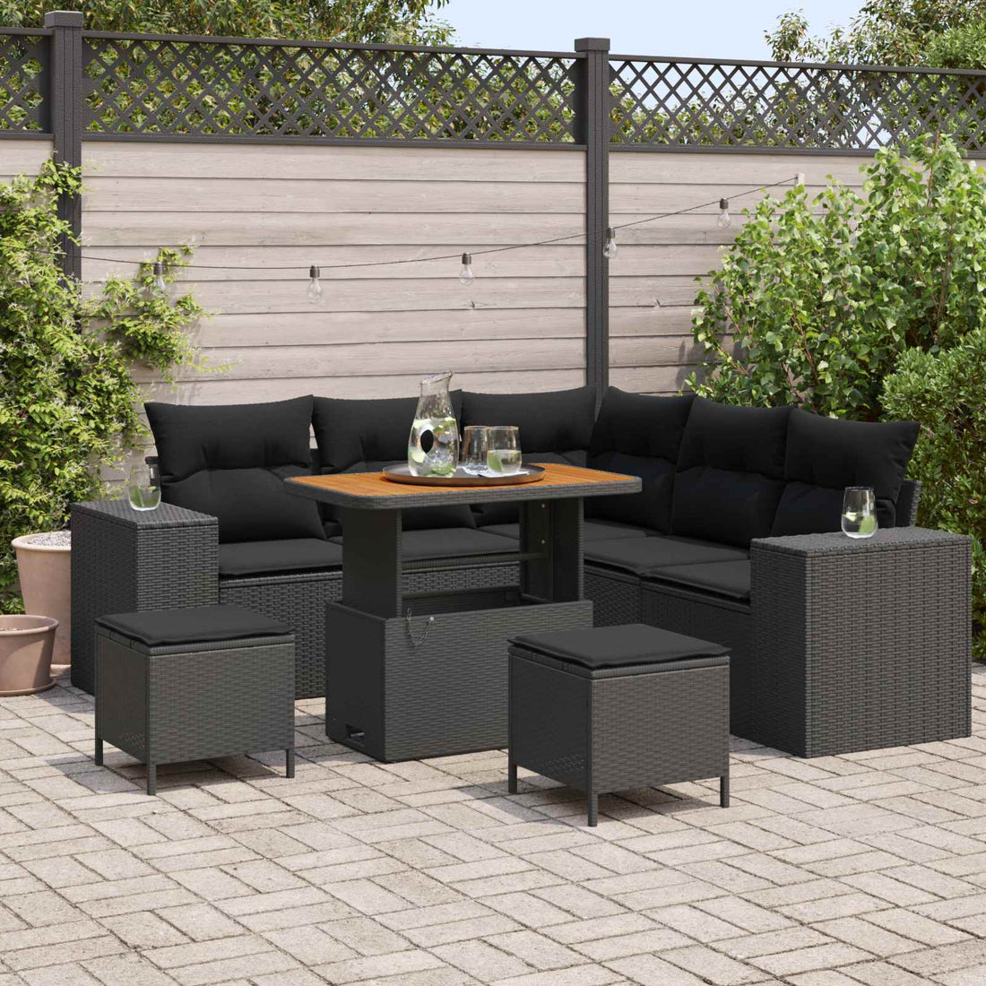 vidaXL Conjunto de sofá de jardín 8 uds. 7-Número de plazas Negro