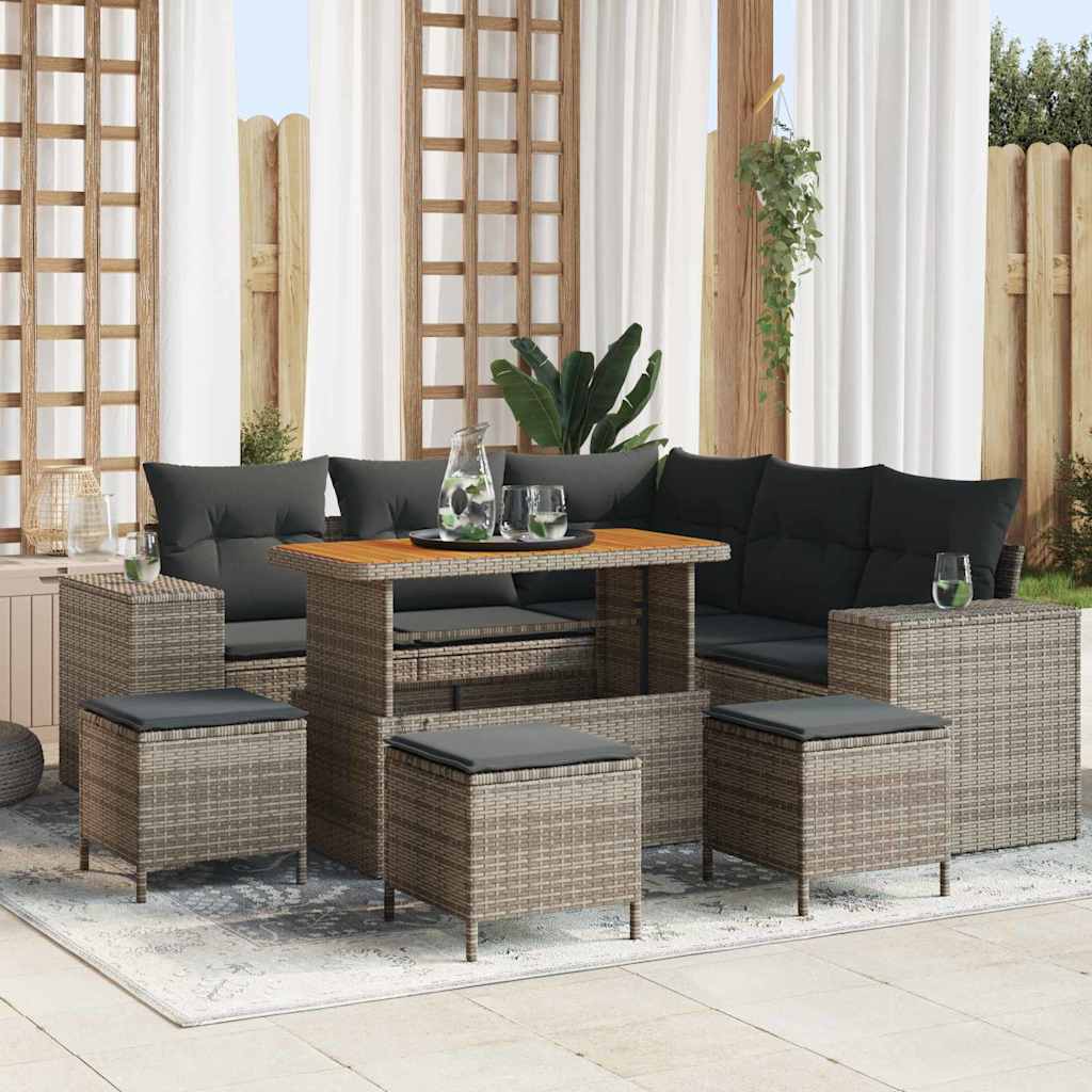 vidaXL Conjunto de sofá de jardín 9 uds. 8-Número de plazas Gris
