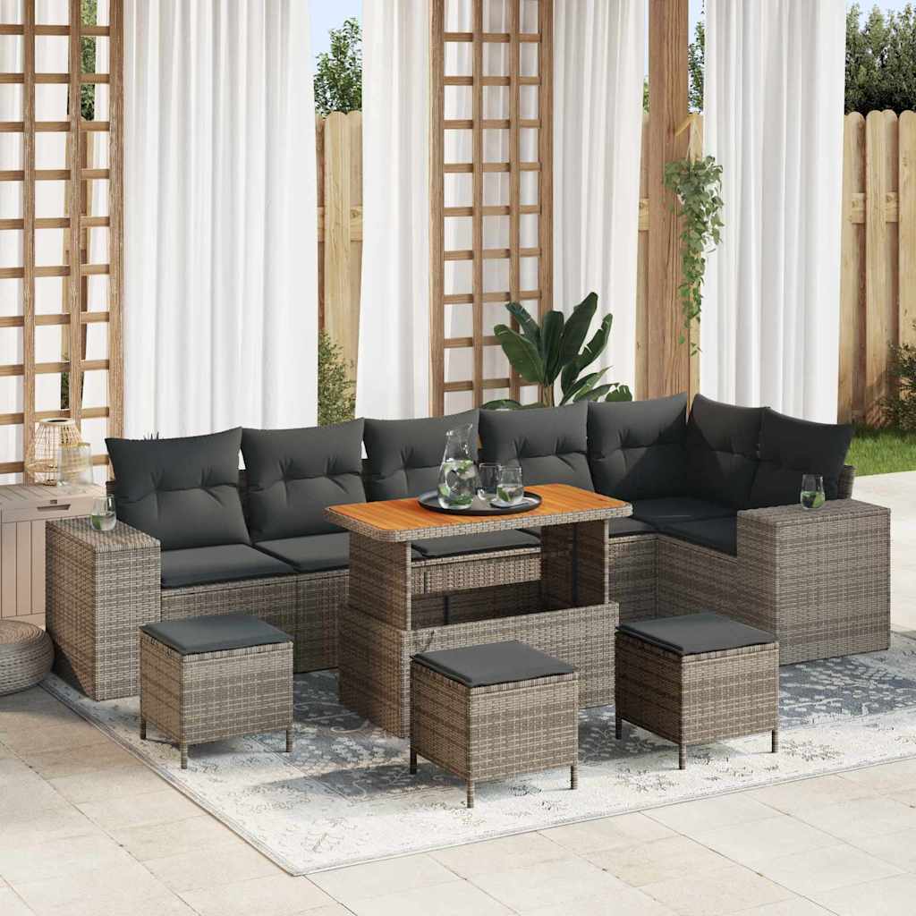 vidaXL Conjunto de sofá de jardín 10 uds. 6-Número de plazas Gris