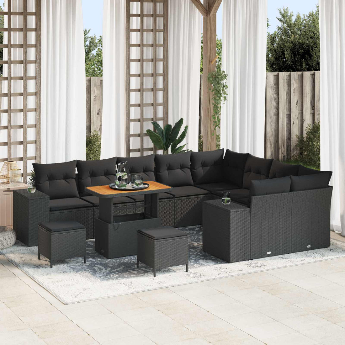 vidaXL Conjunto de sofá de jardín 12 uds. 9-Número de plazas Negro
