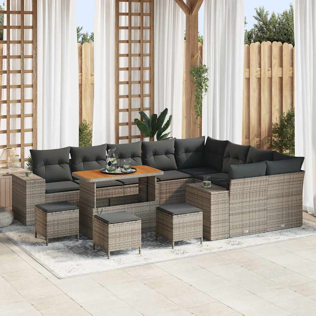 vidaXL Conjunto de sofá de jardín 13 uds. 9-Número de plazas Gris