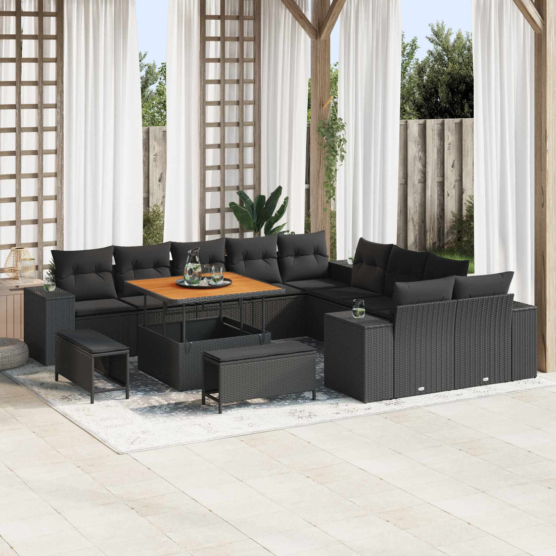 vidaXL Conjunto de sofá de jardín 13 uds. Negro ratán sintético