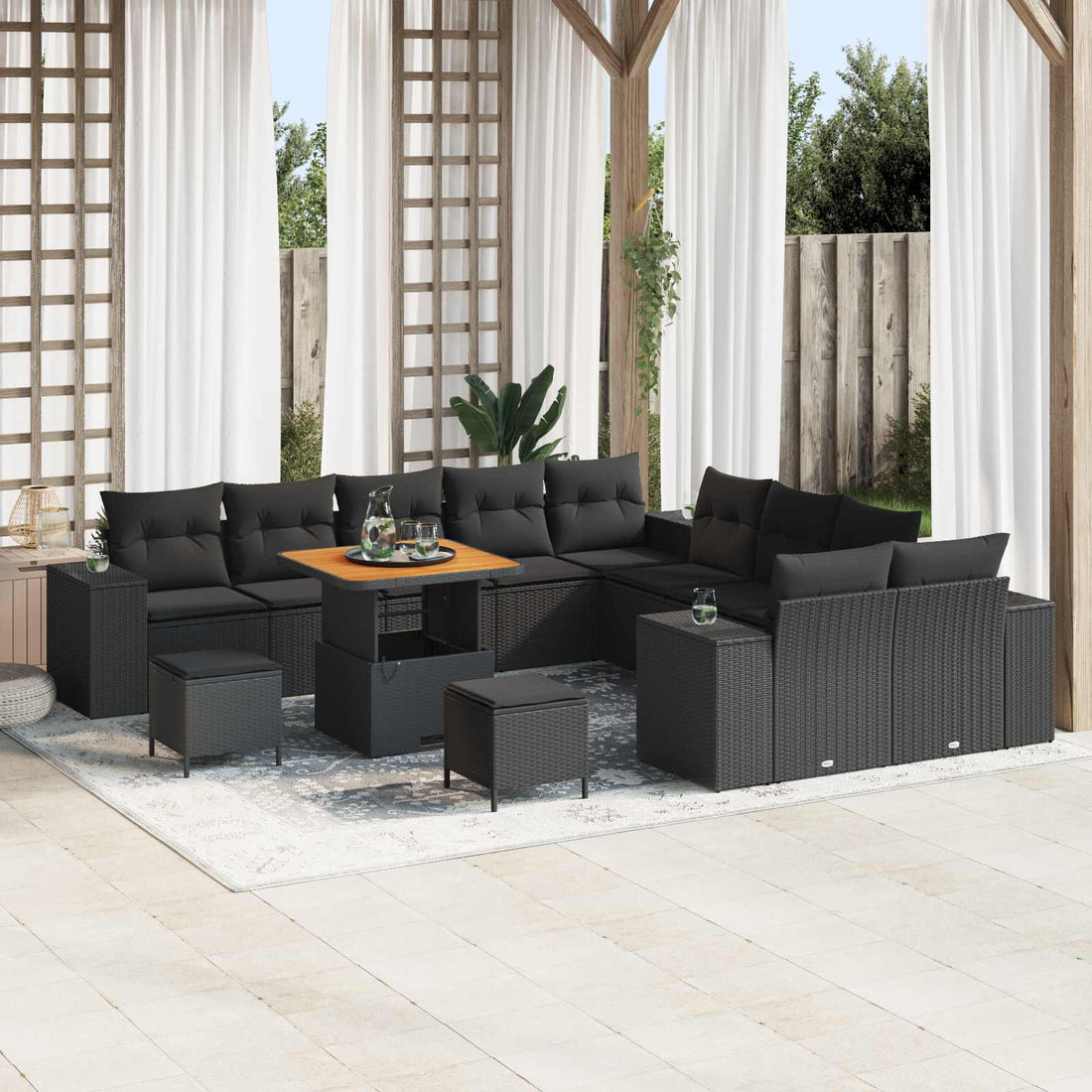 vidaXL Conjunto de sofá de jardín 13 uds. Negro ratán sintético