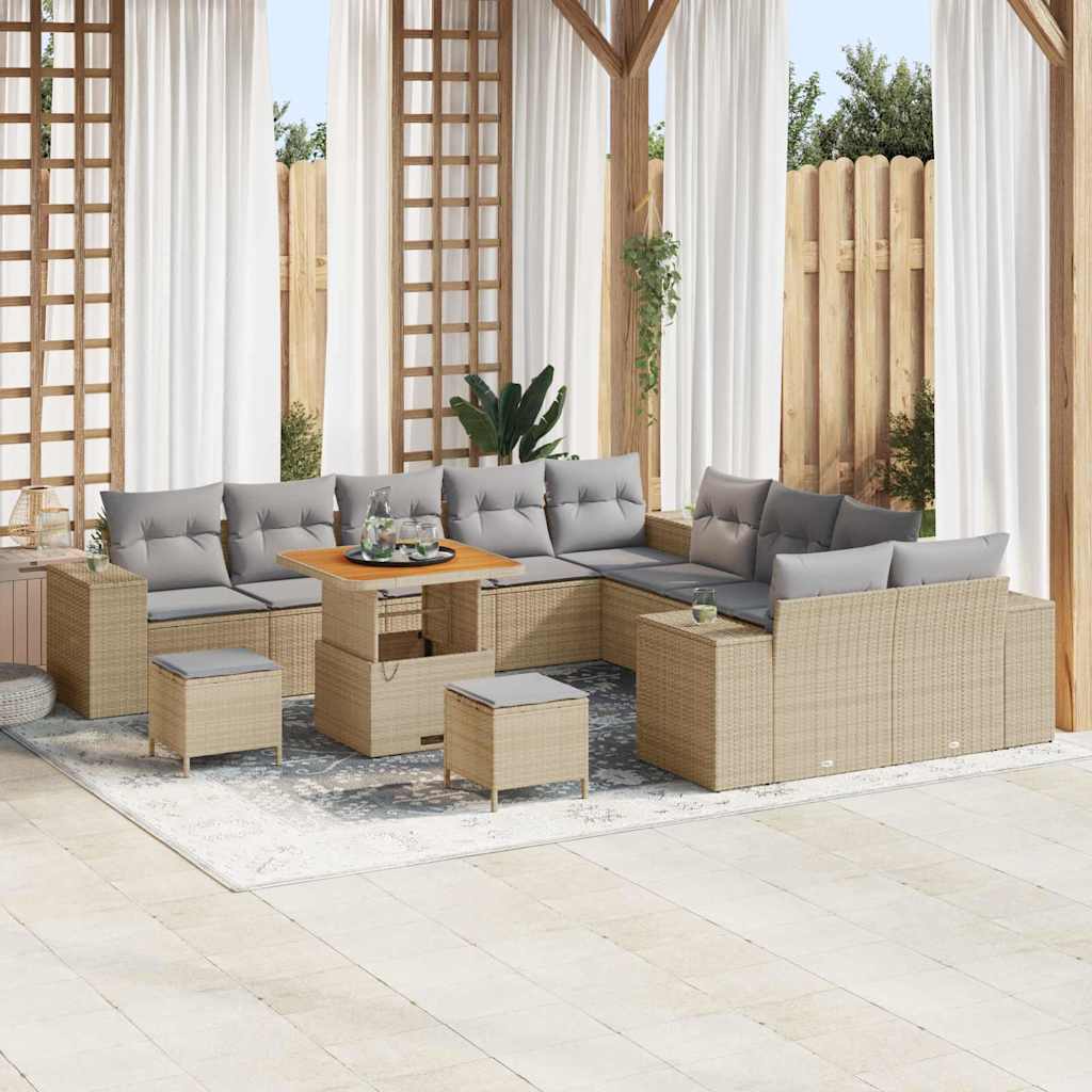 vidaXL Conjunto de sofá de jardín 13 uds. Beige y Gris Claro